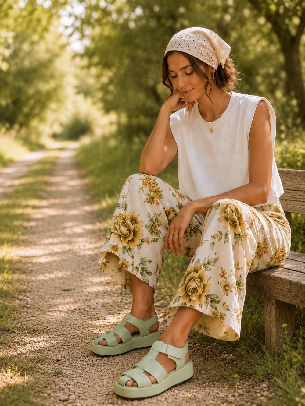 Pilcro Platform Fisherman Leather Green Women's Sandals - Picture 5 of 9